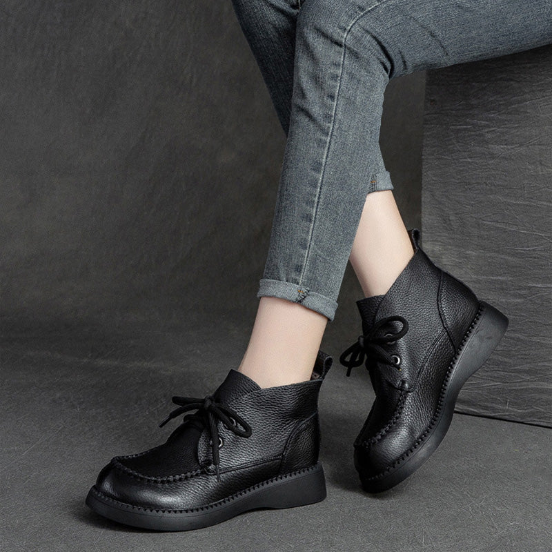 Women Minimalist Soft Leather Casual Ankle Boots-RAIIFY