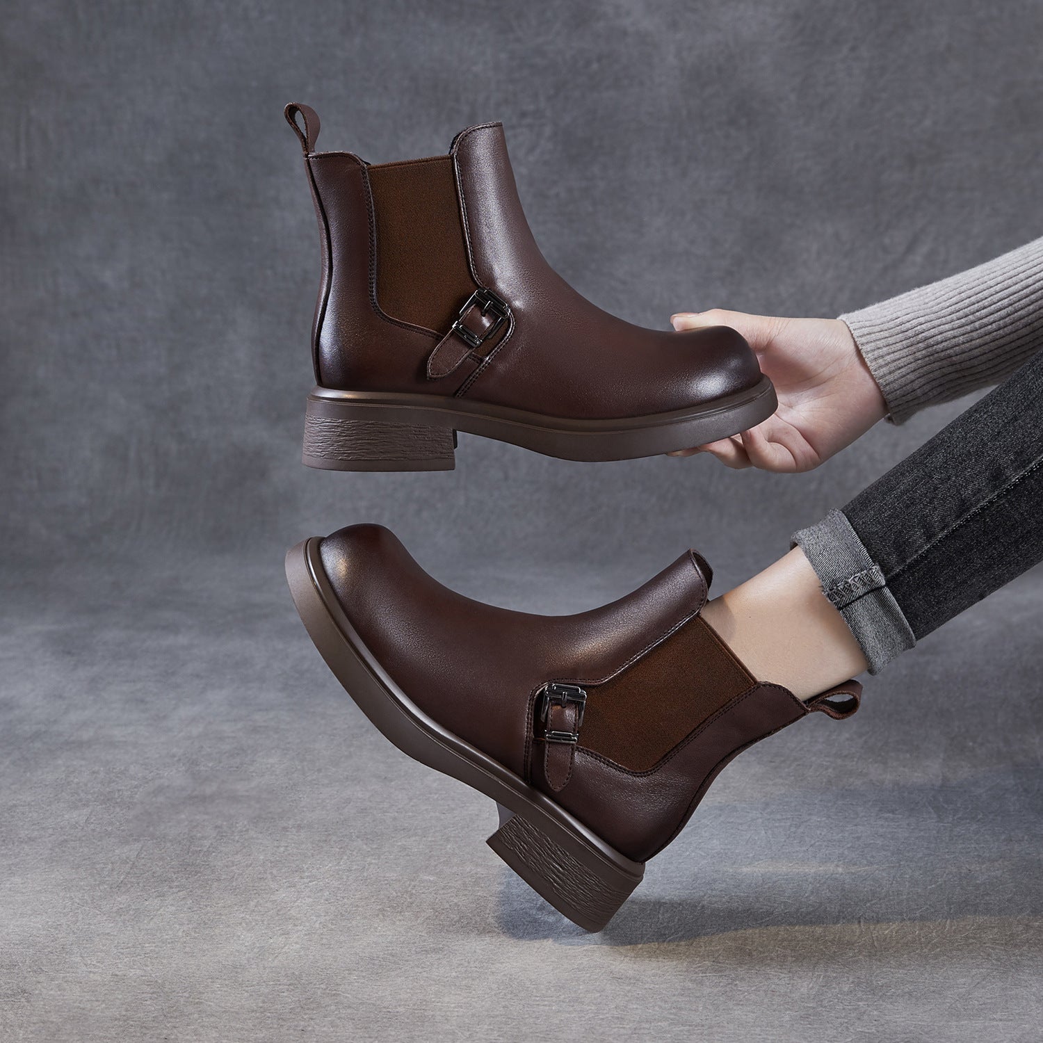 Women's Minimalist Plain Leather Slip-on Ankle Boots-RAIIFY