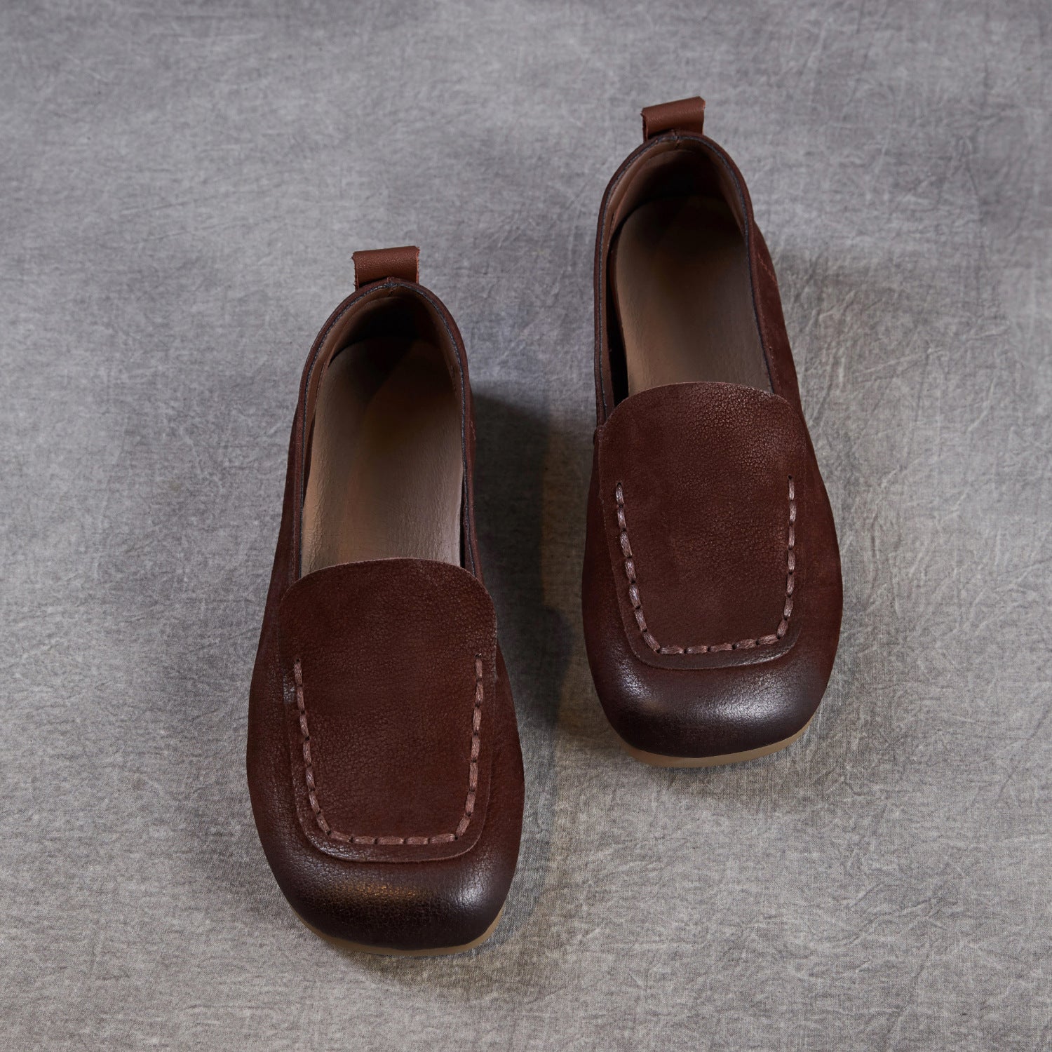 Women's Retro Plain Leather Flat Loafers-RAIIFY