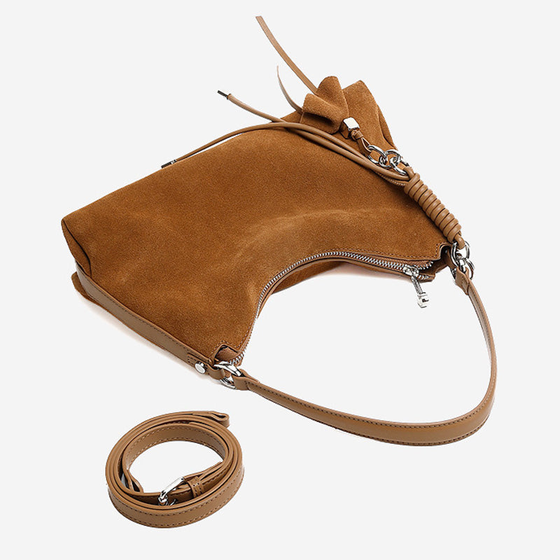 Women’s Retro Plain Suede Leather Shoulder Bag-RAIIFY