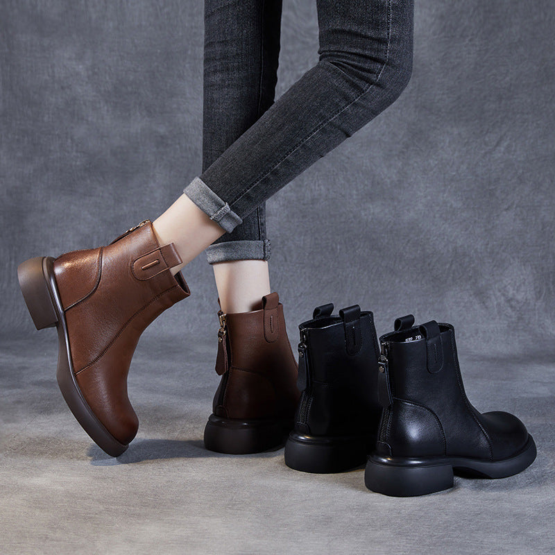 Women's Minimalist Plain Leather Casual Ankle Boots-RAIIFY