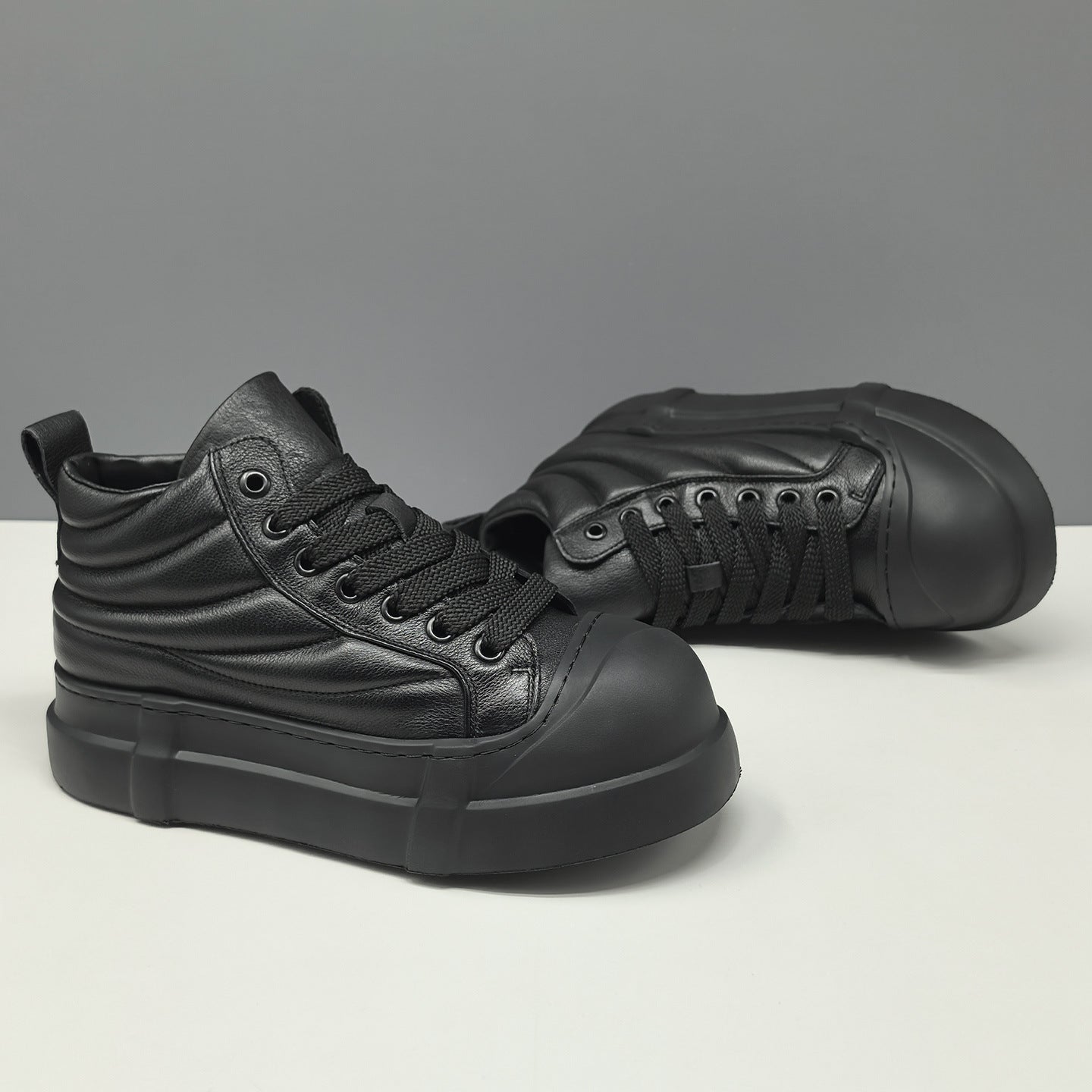 Men's Minimalist Plain Quilted Leather High Top Casual Shoes-RAIIFY