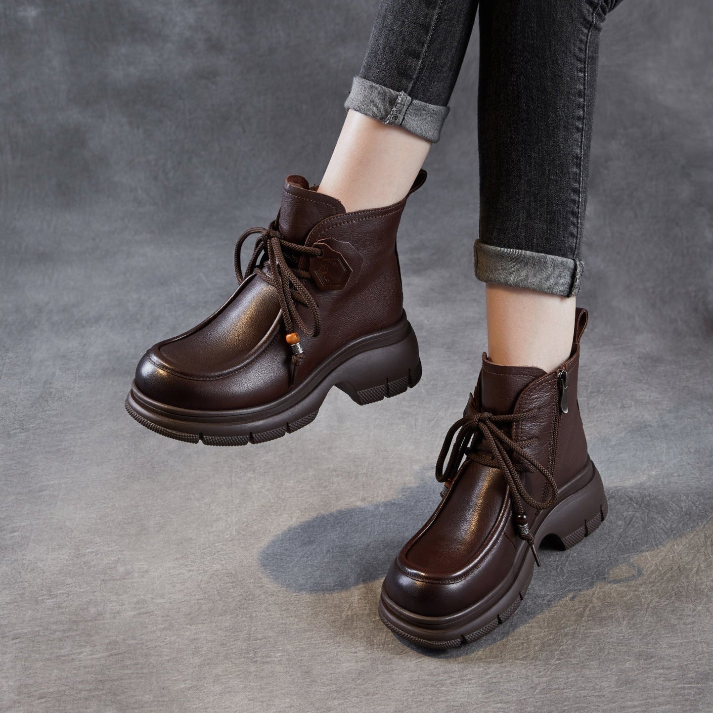 Women's Retro Leather Platform Casual Ankle Boots-RAIIFY