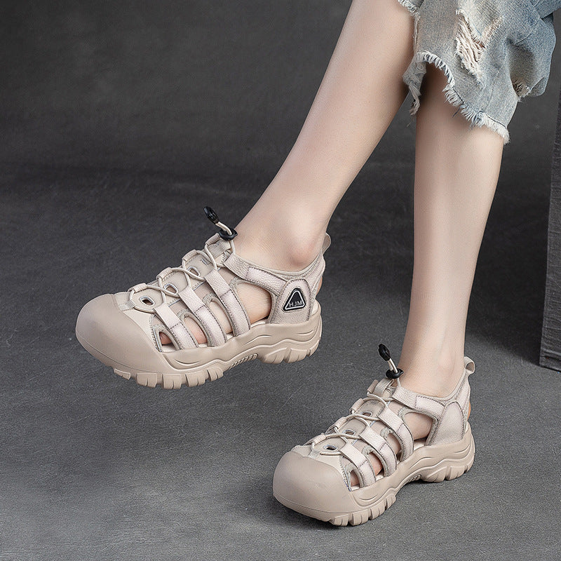 Women Summer Leather Free-Lace Casual Sandals-RAIIFY