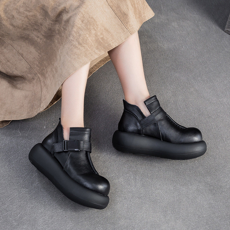 Women's Minimalist Plain Leather Platform Ankle Boots-RAIIFY
