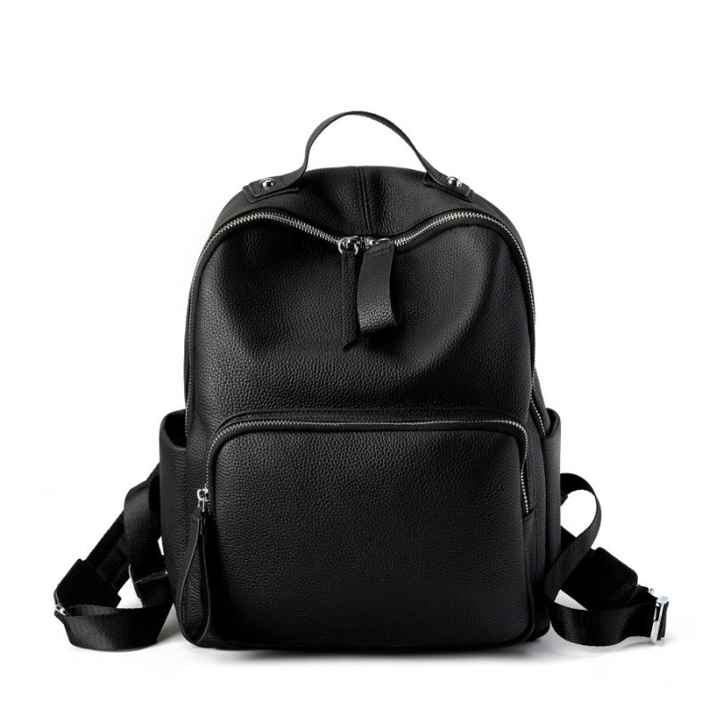 Women Fashion Plain Cowhide Leather Casual Backpack-RAIIFY