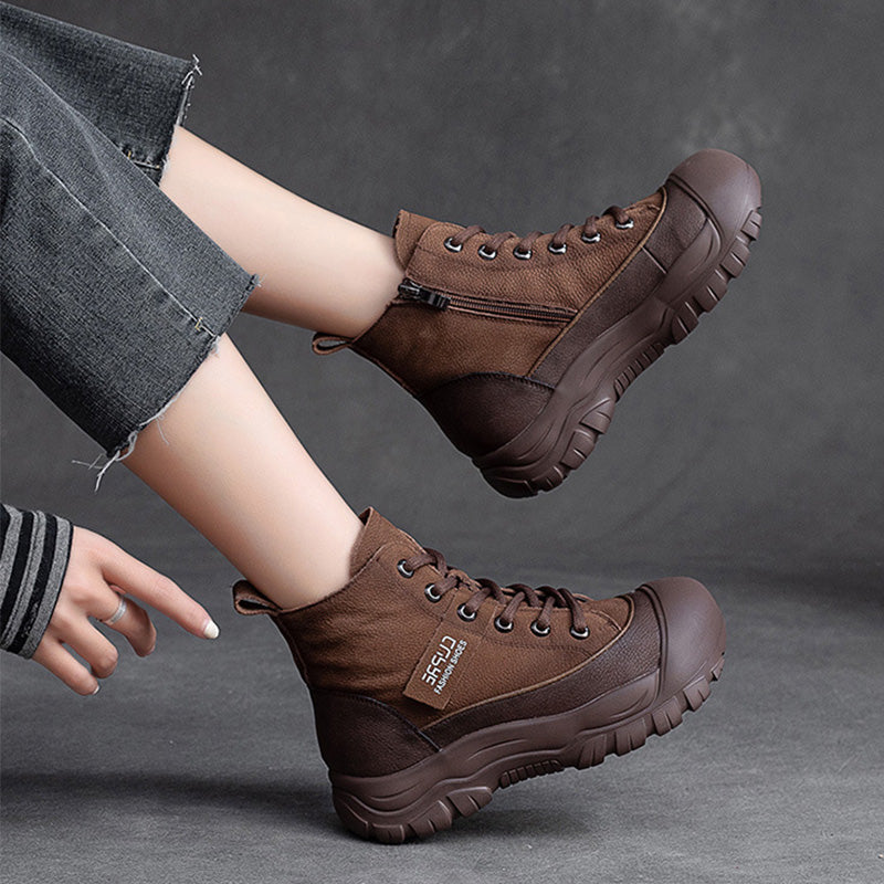 Women Retro Leather Furred Warm Boots-RAIIFY