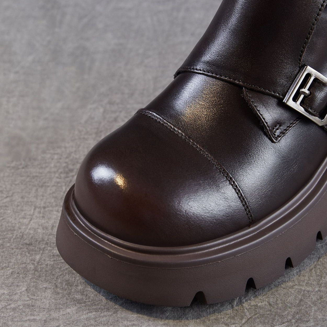 Women's Retro Leather Buckle Platform Ankle Boots-RAIIFY