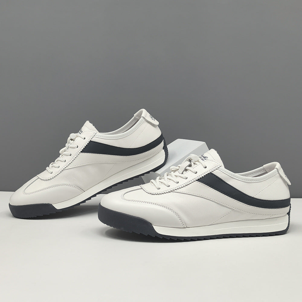 Men Fashion Leather Elastic Lace Low Top Flat Casual Shoes-RAIIFY