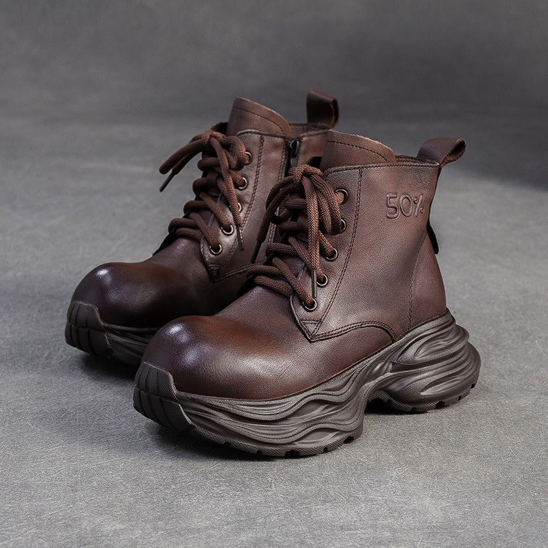 Women's Vintage Leather Platform Ankle Boots-RAIIFY