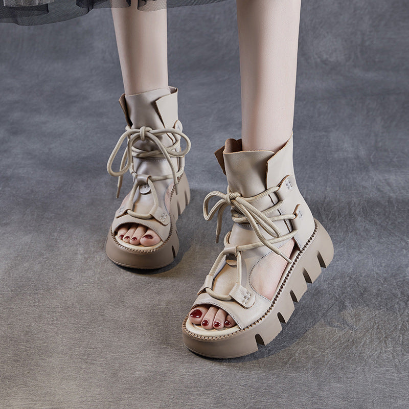 Women Fashion Cowhide Platform High-Top Sandals-RAIIFY