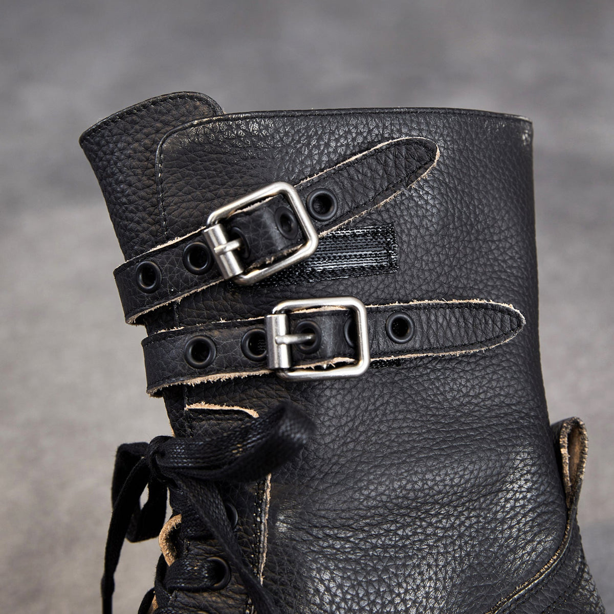 Women's Vintage Leather Buckle Motorcycle Boots-RAIIFY