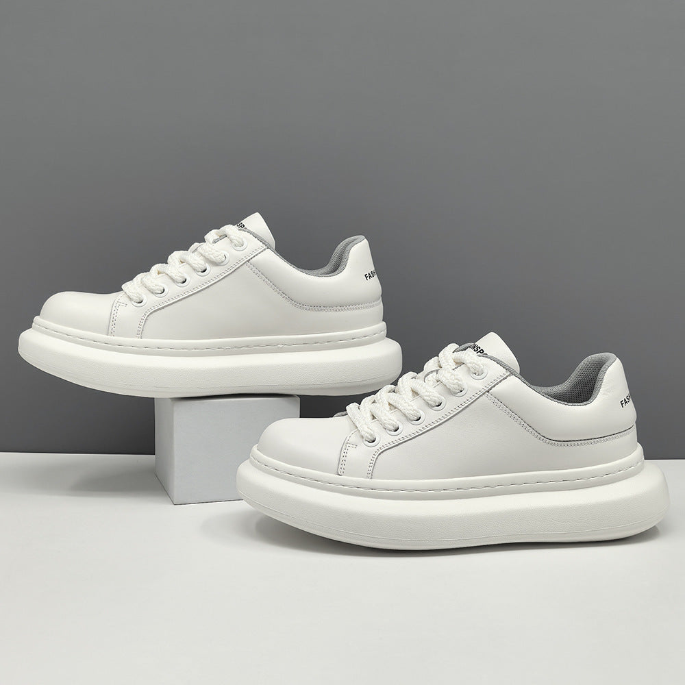 Men Fashion Plain Leather Round Head Court Sneakers-RAIIFY