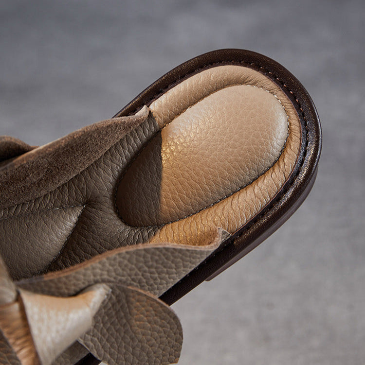 Women's Retro Plain Leather Soft Flat Mules-RAIIFY