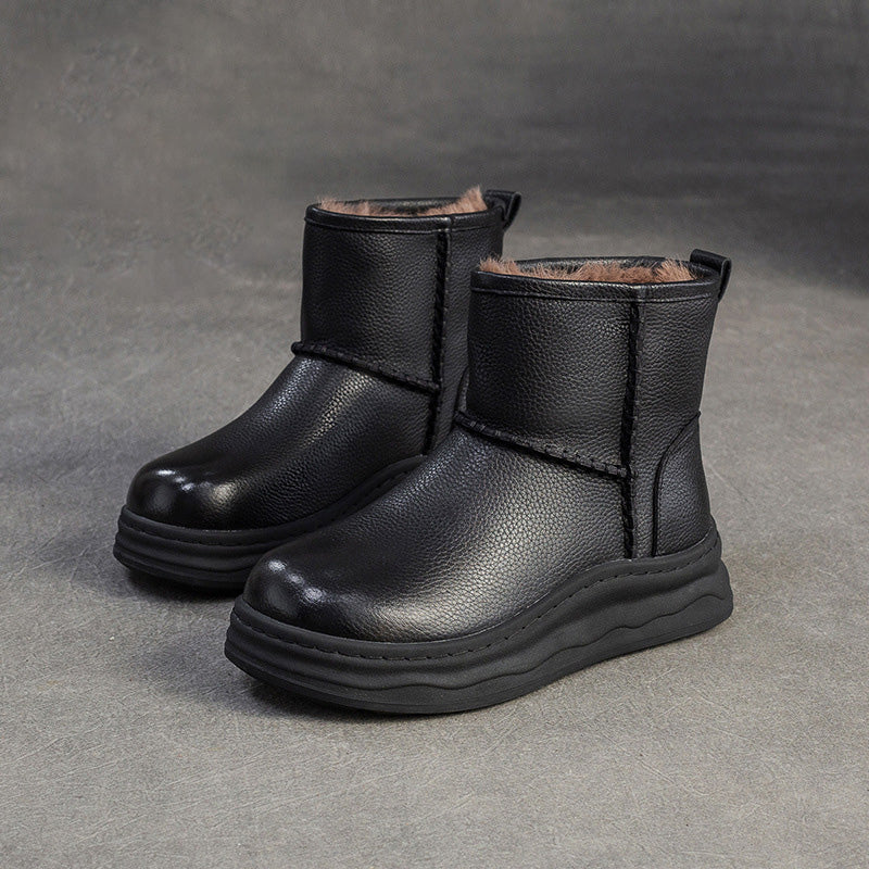 Botas de nieve minimalistas de piel con forro de pelo para mujer