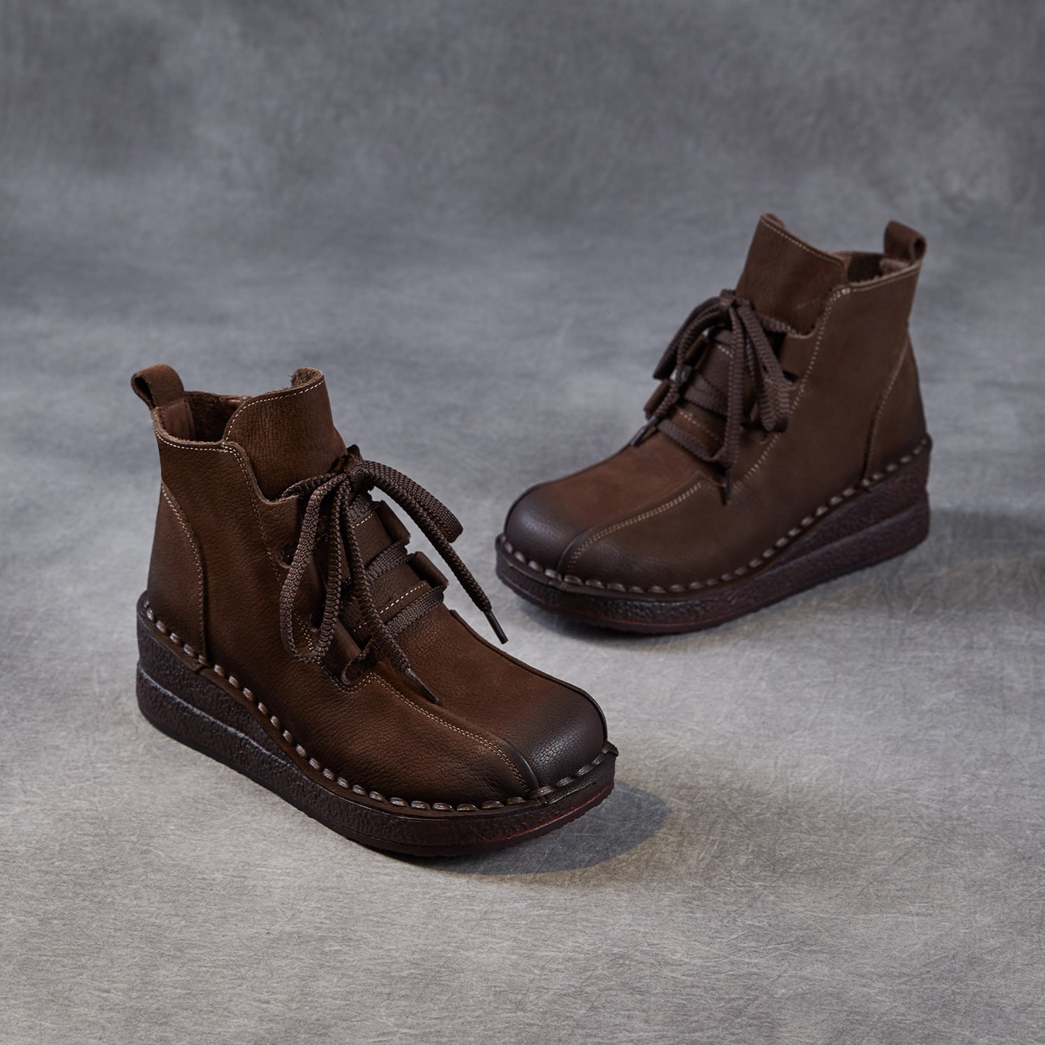 Women's Retro Plain Leather Wedge Ankle Boots-RAIIFY