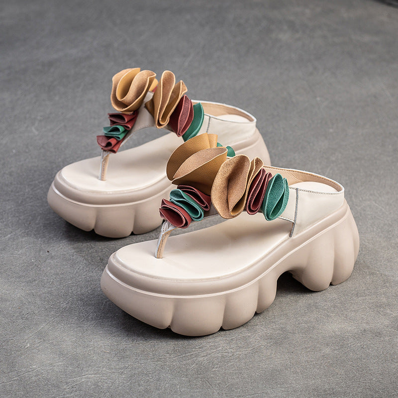 Women Summer Casual Leather Platform Slide Sandals-RAIIFY