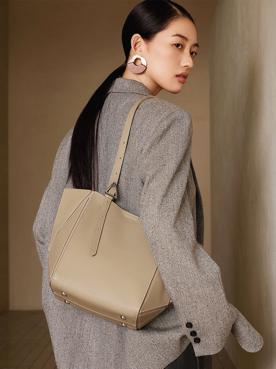 Women’s Fashion Leather Convertible Geometric Tote Bag-RAIIFY