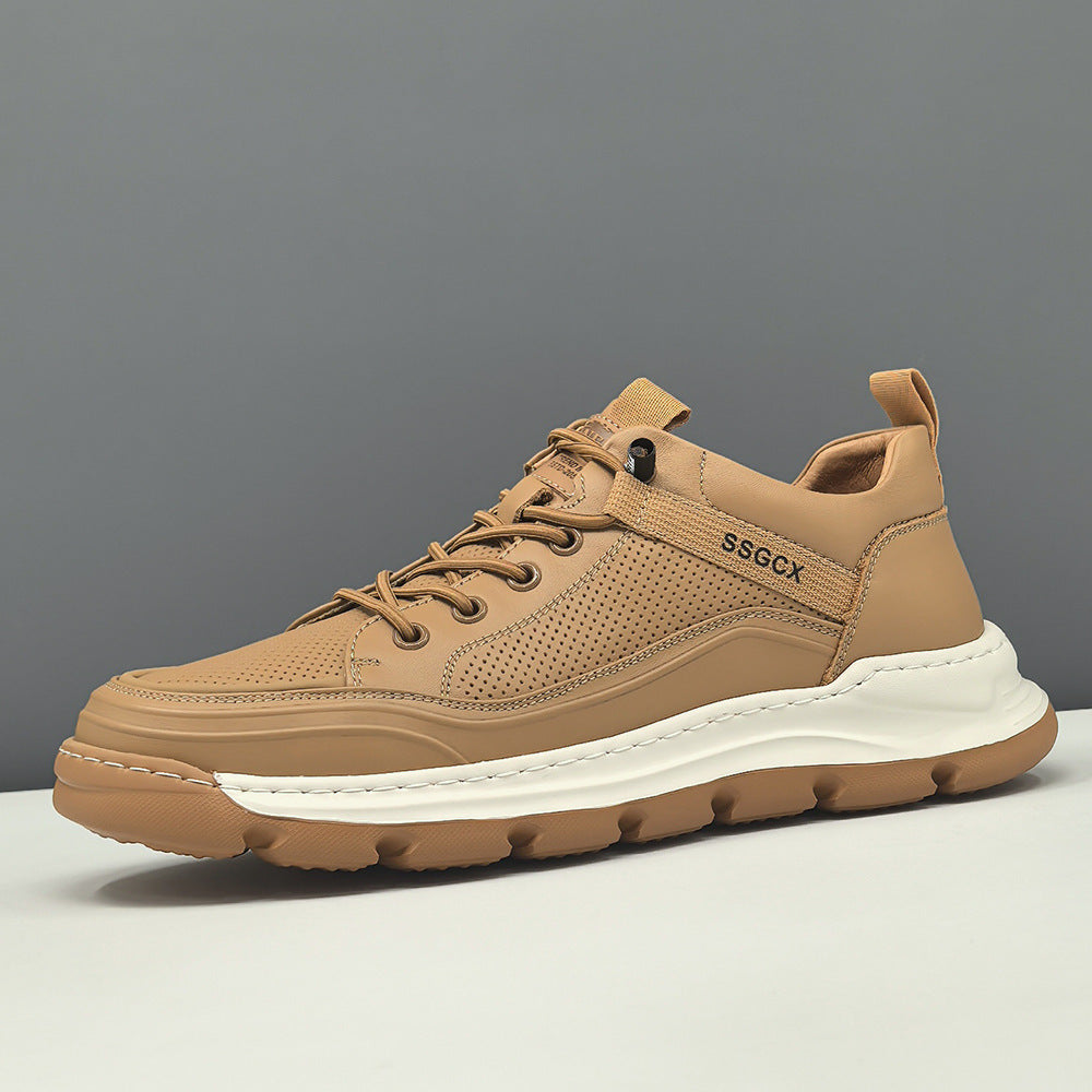 Men Fashion Breathable Plain Leather Elastic Lace Casual Shoes-RAIIFY