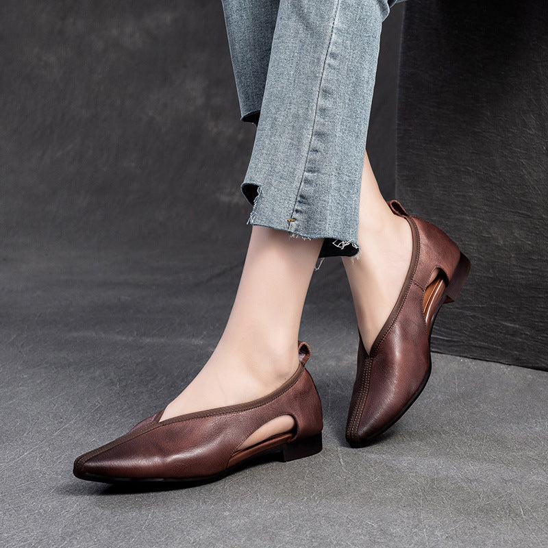 Women Summer Retro Hollow Leather Flats-RAIIFY