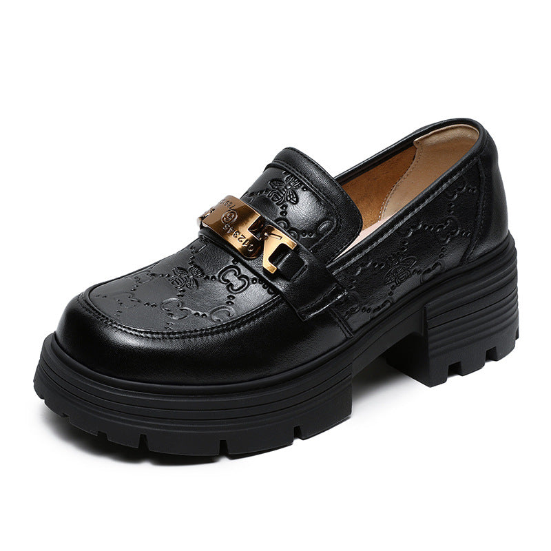 Women Retro Embossed Leather Thick Soled Loafers-RAIIFY