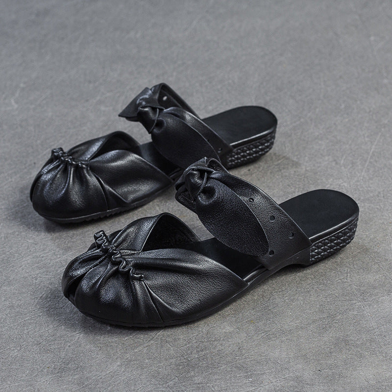 Women's Retro Plain Leather Casual Summer Mules-RAIIFY