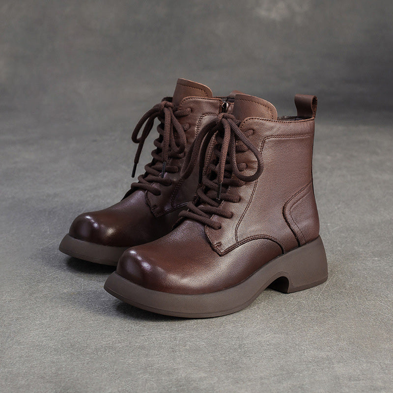 Botas de nieve minimalistas de lana y cuero liso para mujer