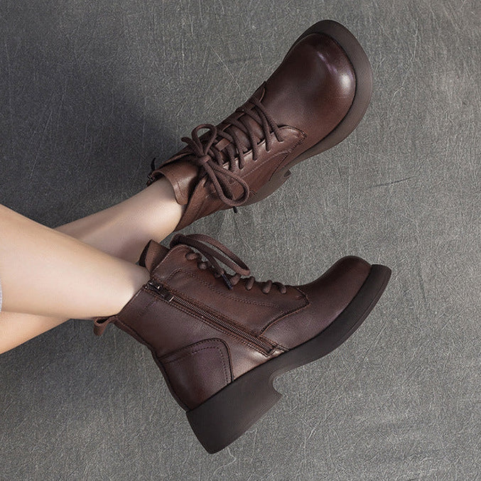 Women's Minimalist Plain Leather Woolen Snow Boots-RAIIFY