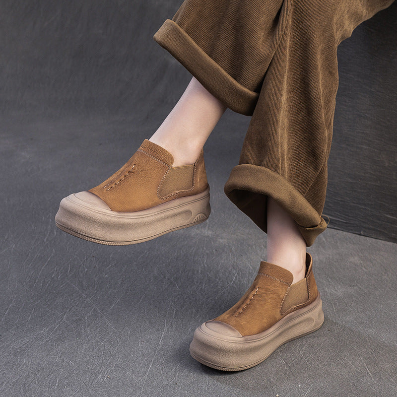 Women Minimalism Leather High Top Flat Platform Casual Shoes-RAIIFY