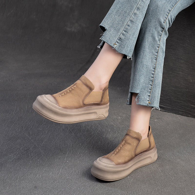 Women Summer Solid Soft Leather Low Heel Shoes