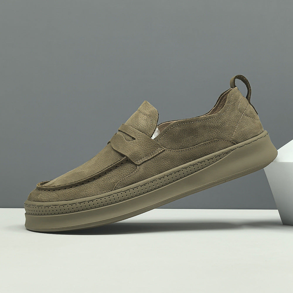 Men Retro Plain Leather Flat Casual Loafers-RAIIFY