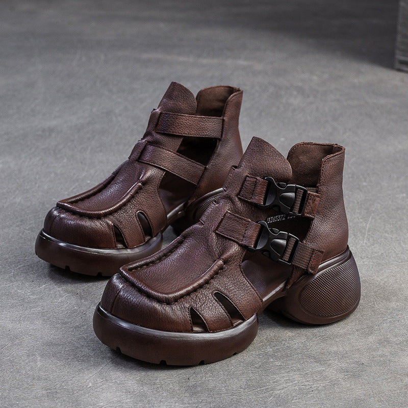 Women Retro Leather High Top Casual Sandals-RAIIFY