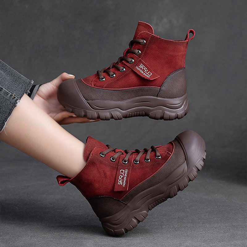 Women Retro Leather Furred Warm Boots-RAIIFY