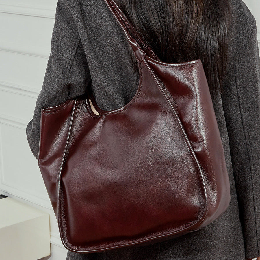 Women’s Vintage Soft Leather Shoulder Tote Bag-RAIIFY