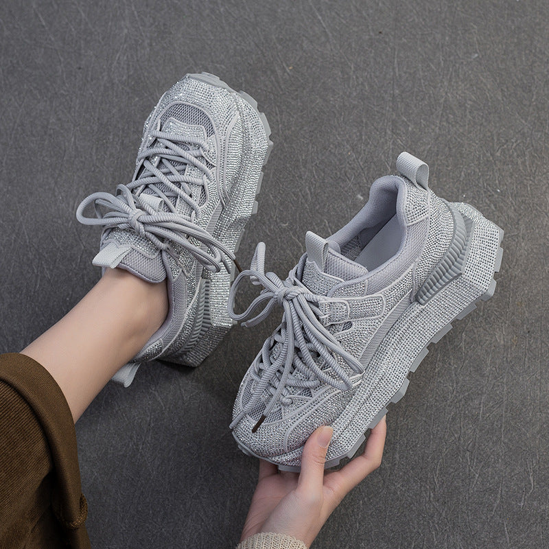 Women Minimalism Plain Crystal Casual Platform Sneakers-RAIIFY