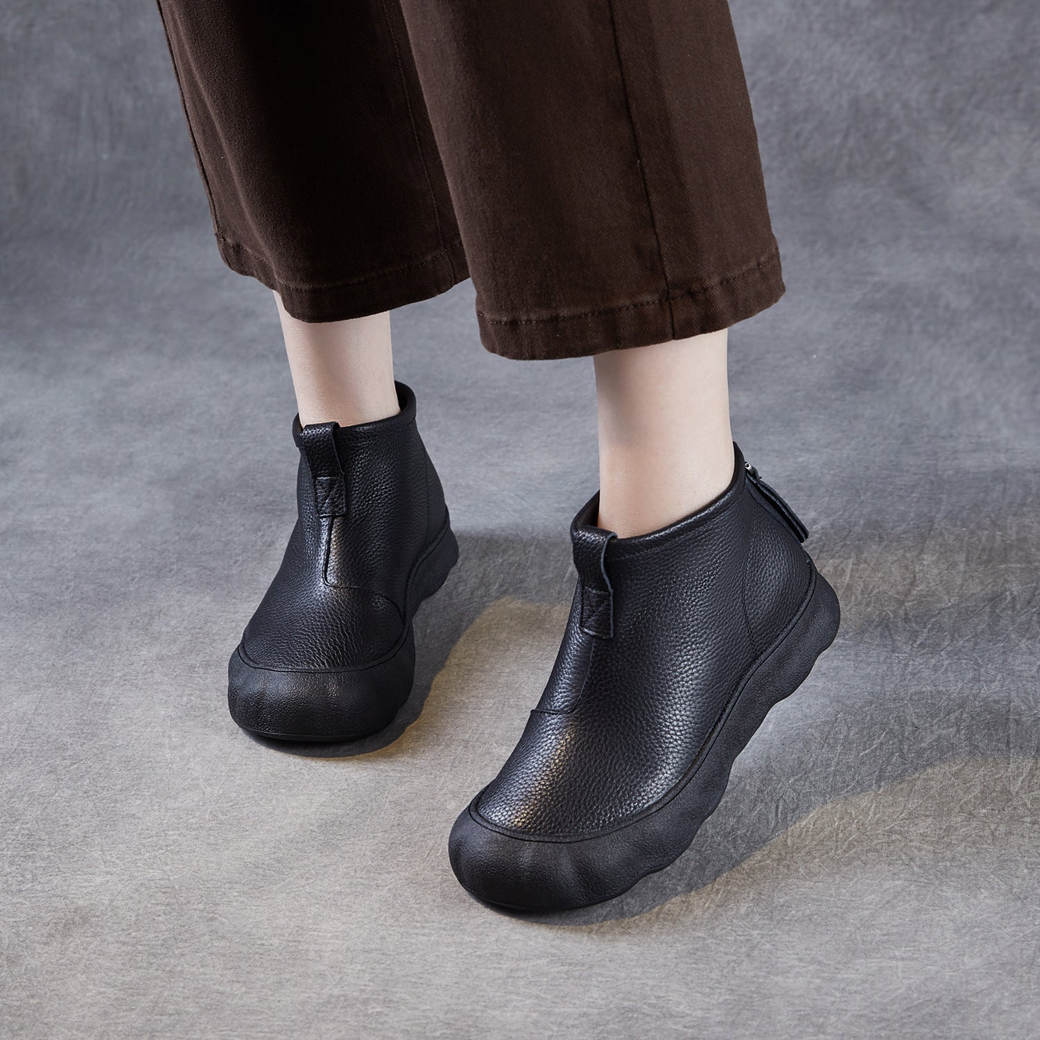 Women's Simple Plain Leather Flat Ankle Boots-RAIIFY