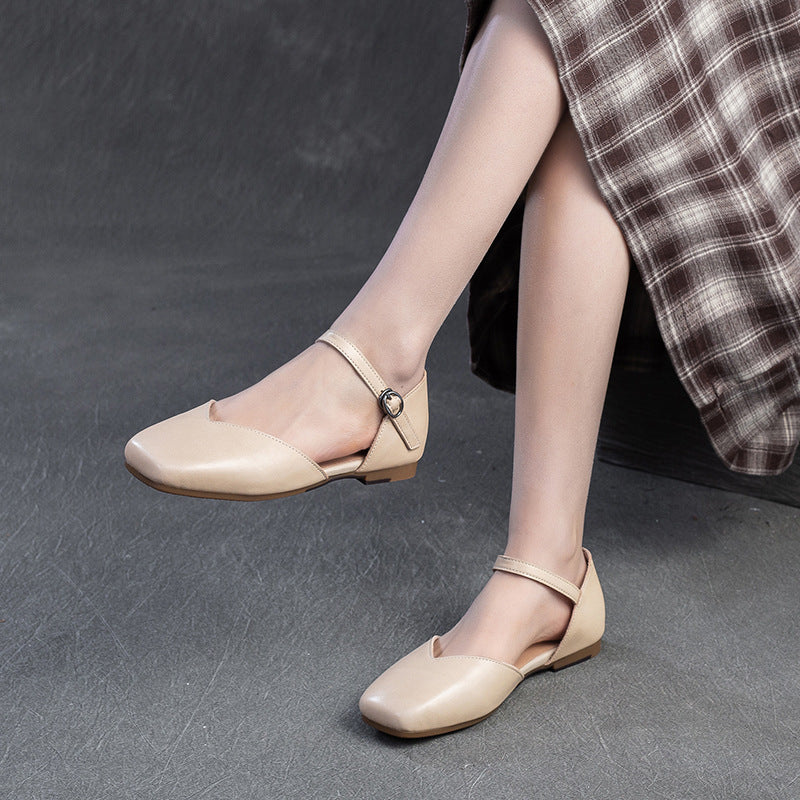 Women Plain Leather Flat Casual Sandals