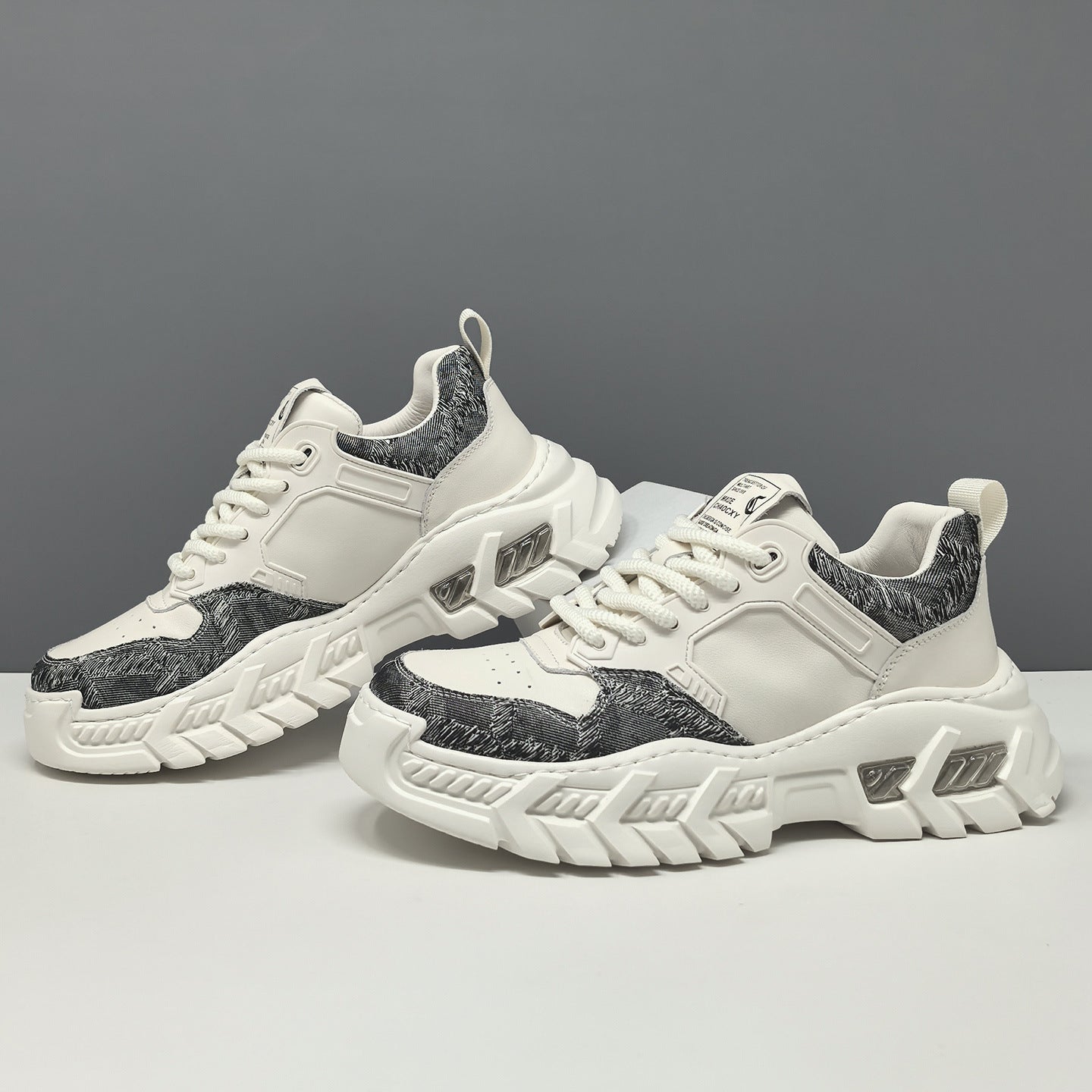 Men's Leather & Fabric Chunky Platform Dad Sneakers-RAIIFY