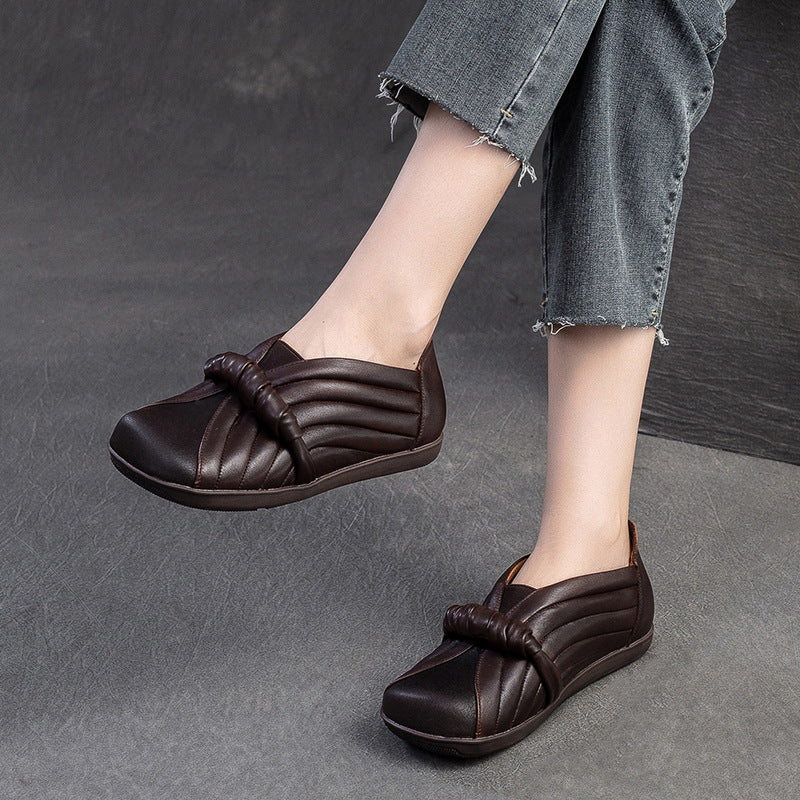 Women Retro Soft Leather Flat Casual Shoes-RAIIFY