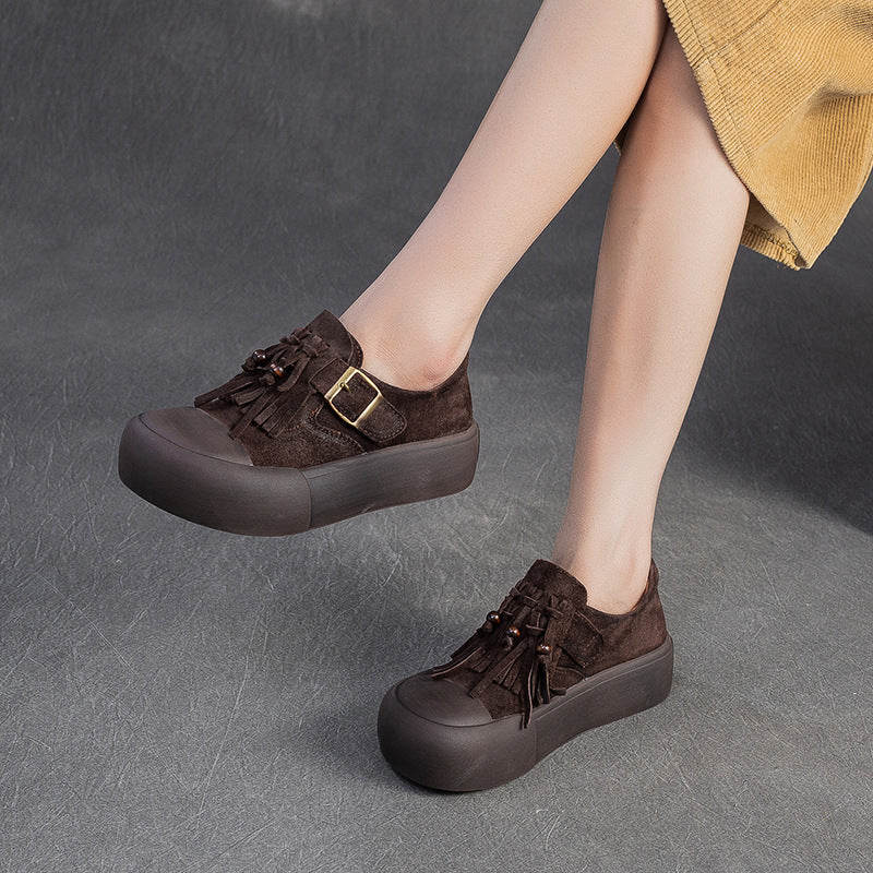 Women's Vintage Fringed Flat Platform Slip-on Shoes-RAIIFY