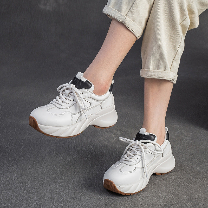 Women's Minimalism Plain Leather Platform Casual Sneakers-RAIIFY