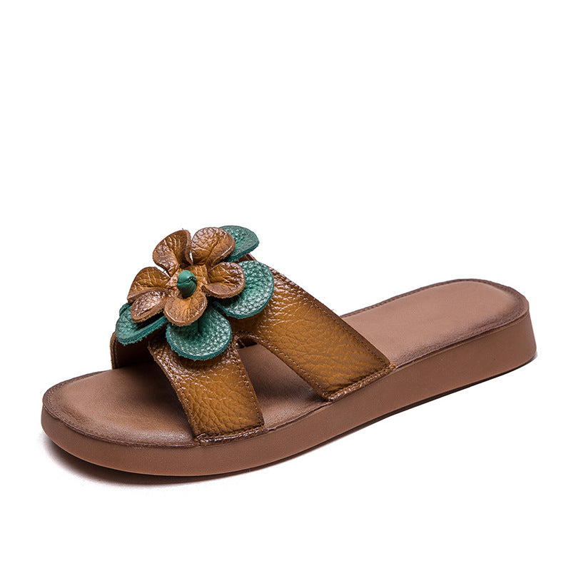 Women Summer Soft Leather Retro Slides-RAIIFY