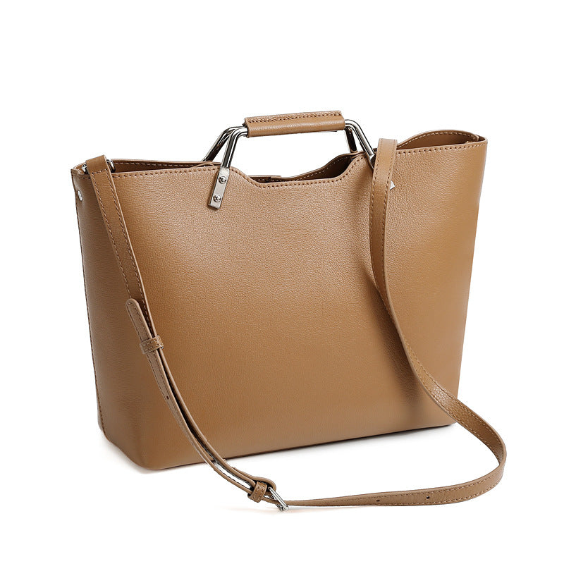 Women’s Minimalist Fashion Cowhide Leather Retro Tote Bag-RAIIFY