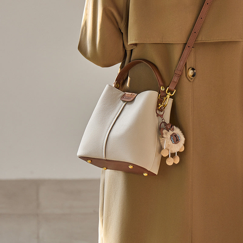 Women's Stylish Casual Leather Bucket Bag with Charm-RAIIFY