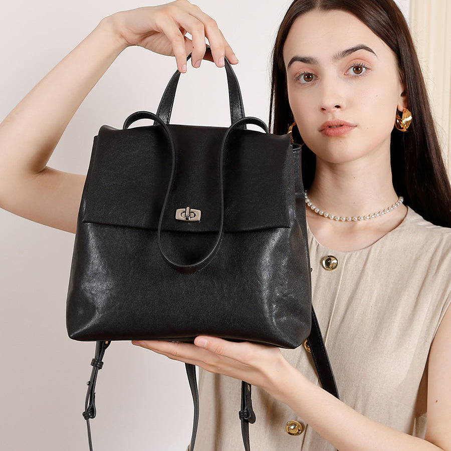 Women's Fashion Plain Leather Casual Backpack-RAIIFY