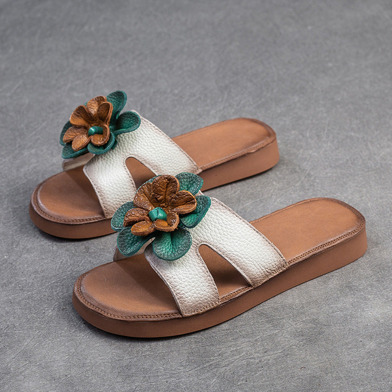 Women Summer Soft Leather Retro Slides-RAIIFY