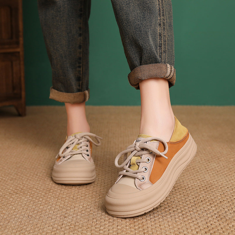 Women Minimalism Color Matching Leather Casual Shoes-RAIIFY