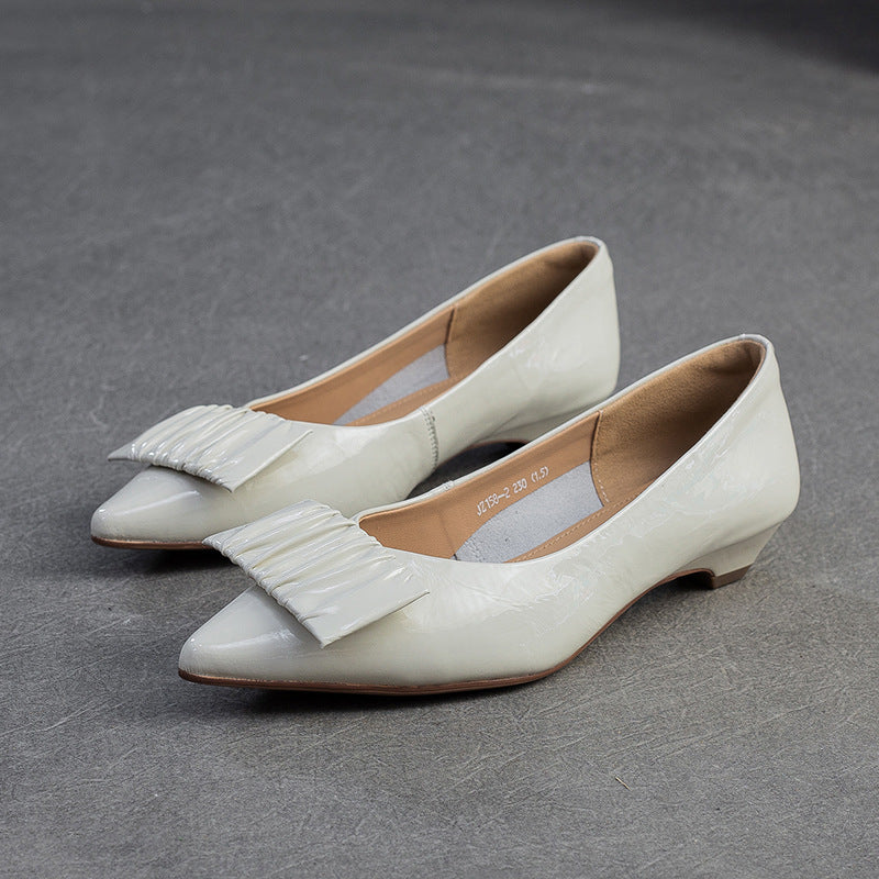 Women's Plain Genuine Leather Pointed-Toe Flats-RAIIFY