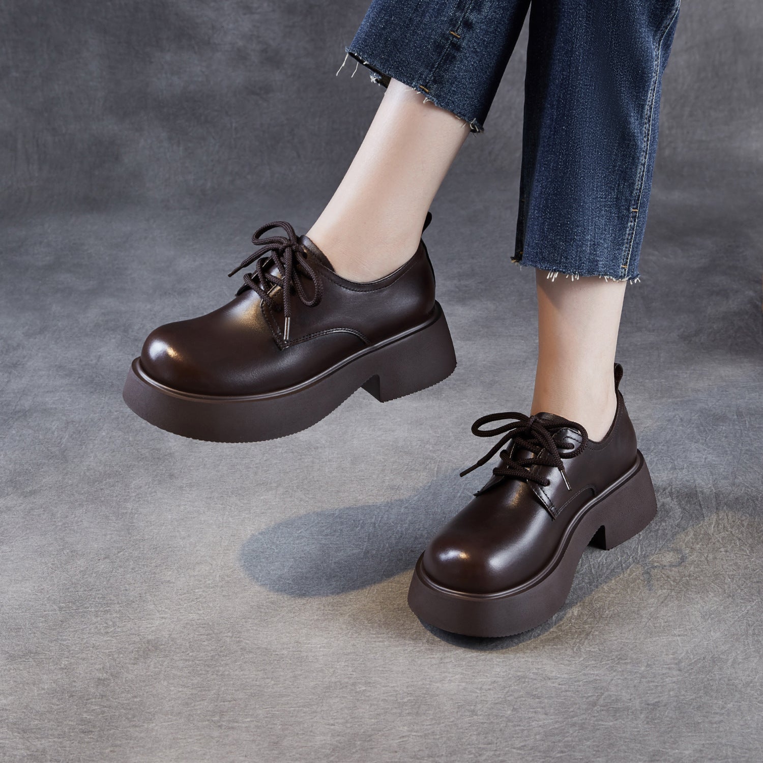 Women's Leather Platform Oxfords Casual Shoes-RAIIFY