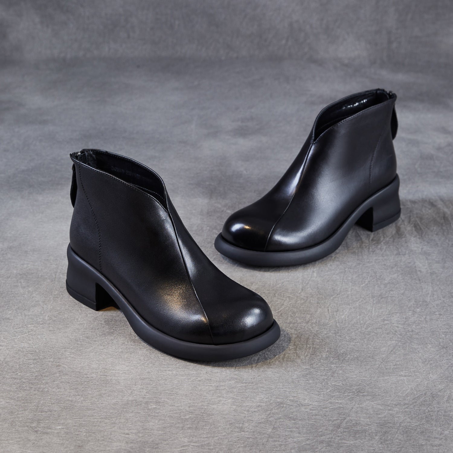 Women's Retro Plain Leather Low Block Ankle Boots-RAIIFY